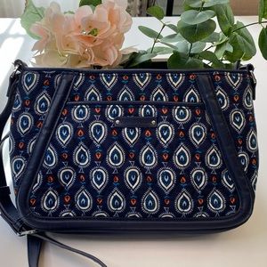 Vera Bradley Women's Trimmed Trapeze Crossbody Purse Marrakesh Motifs Bag Blue